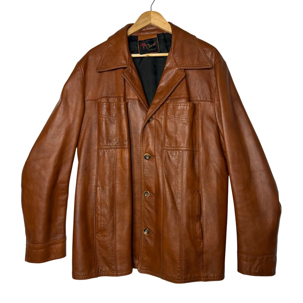 Vintage Reed‎ Sportswear Heavy Leather Jacket Honey Brown Workwear Ranch XL
